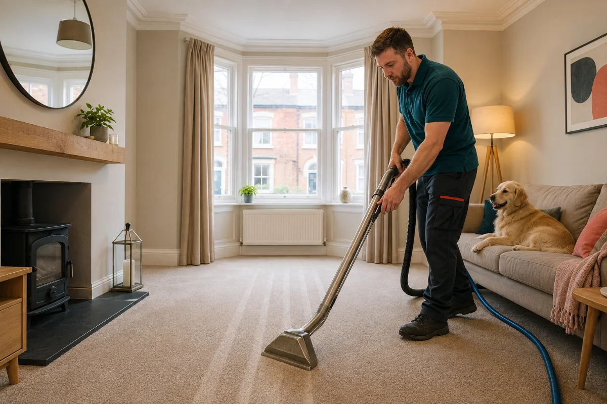 A Fibre and Fur carpet cleaning service in progress